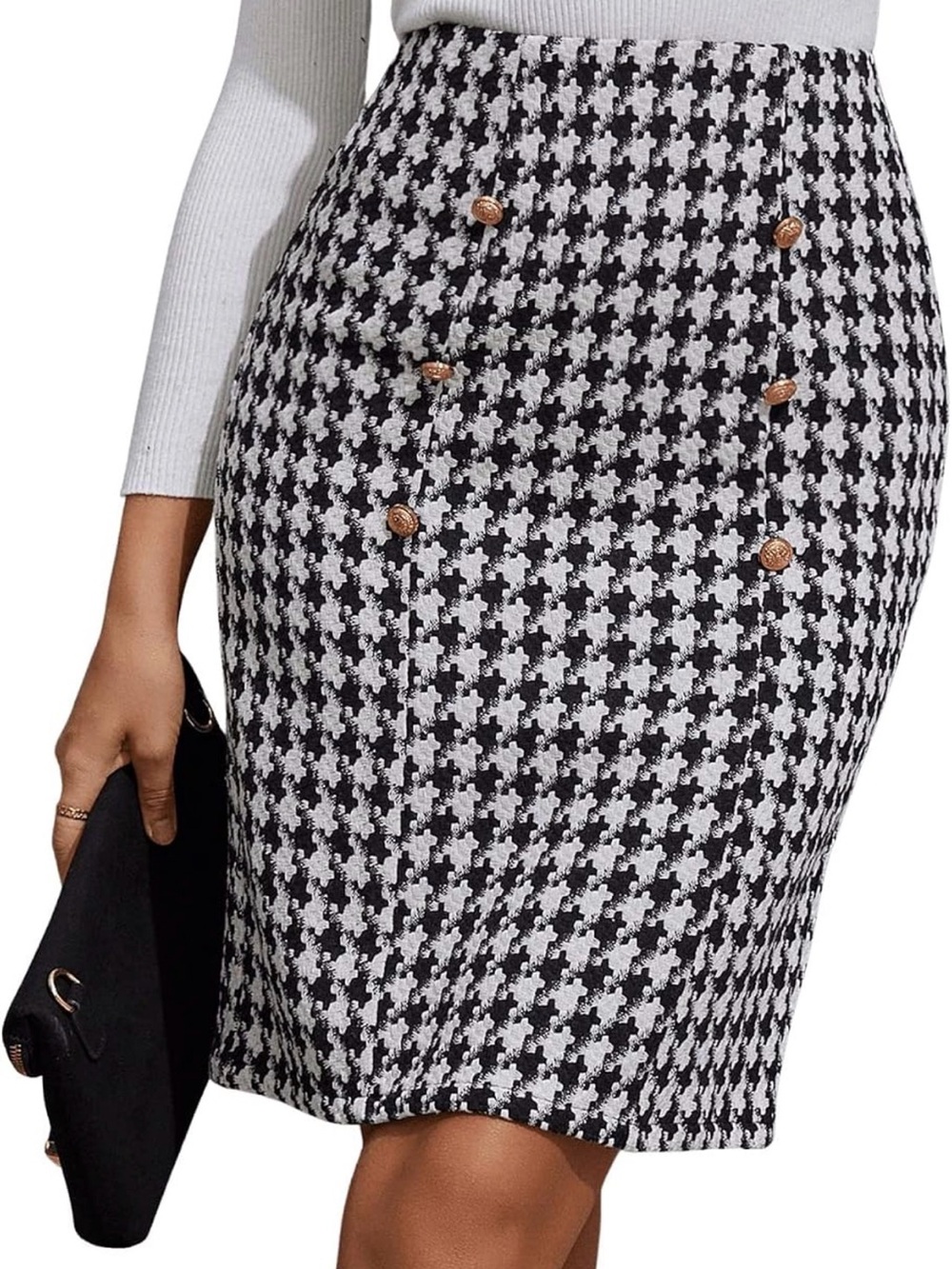 NWOT Classic Houndstooth Pencil Skirt - Black & White